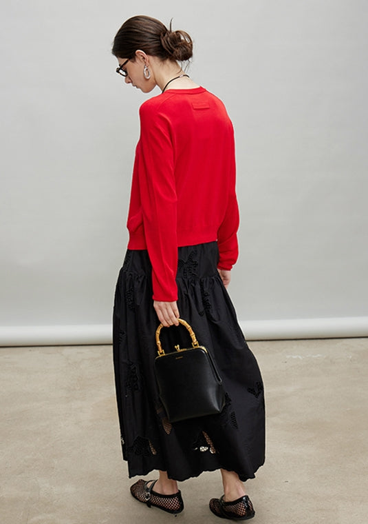 Embroidered Hollow A-Line Skirt_BDHL7184