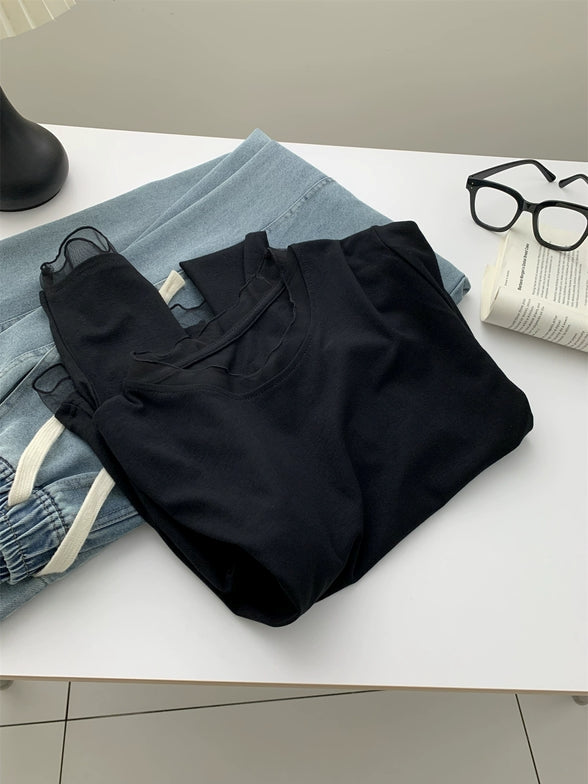 Mesh Round Neck Tops_BDHL8013