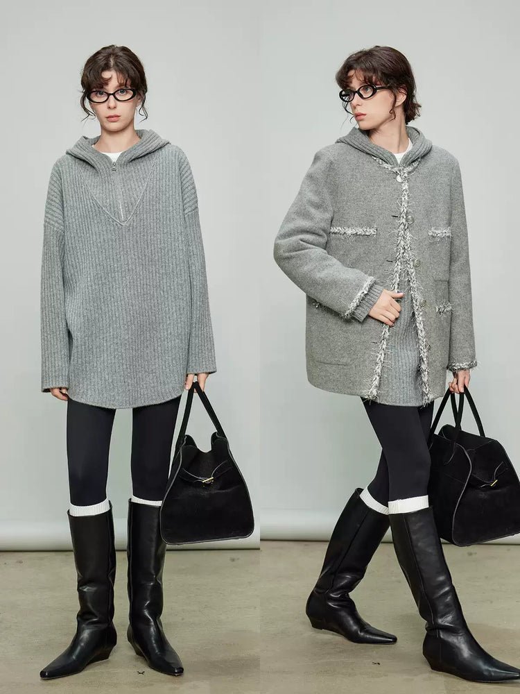 Hooded Half-Zip Knit Tops_BDHL6919