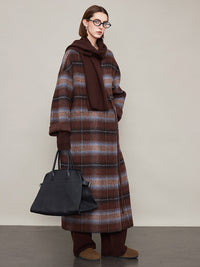 Plaid V-Neck Long Coat_BDHL6605