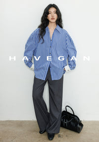 Contrast Cuff Striped Shirt_BDHL7068