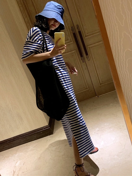 Backless Striped Sleeveless Dress_BDHL7548