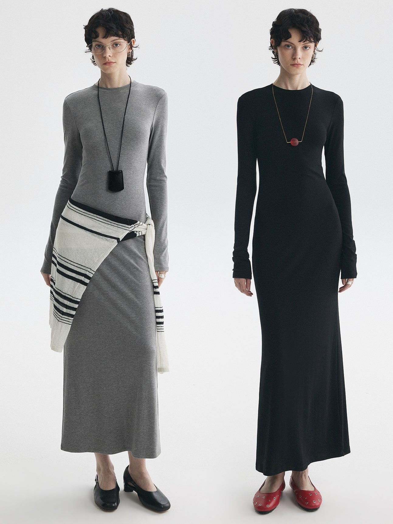 Simple Slim-Fit Long Dress_BDHL7726