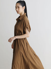 Loose-Fitting Waist Tie Slit Dress_BDHL7248
