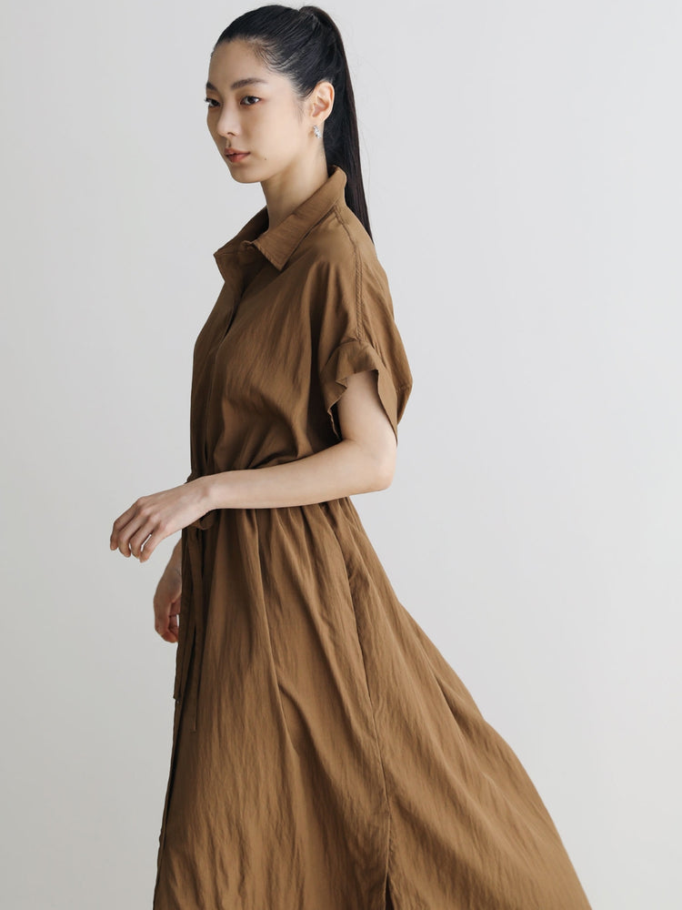 Loose-Fitting Waist Tie Slit Dress_BDHL7248