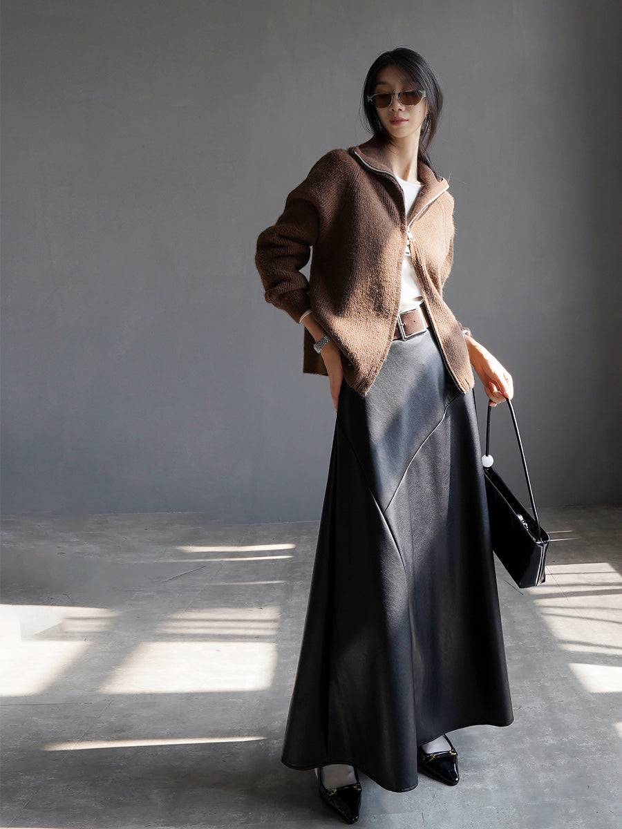 Slimming Leather Long Skirt_BDHL7934