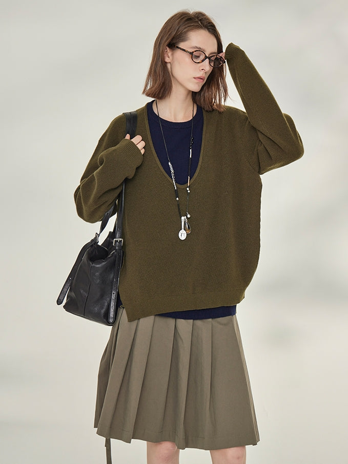 Two-Piece Style U-Neck Knit Tops_BDHL7746