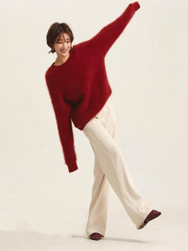 Fluffy Round Neck Sweater_BDHL6831