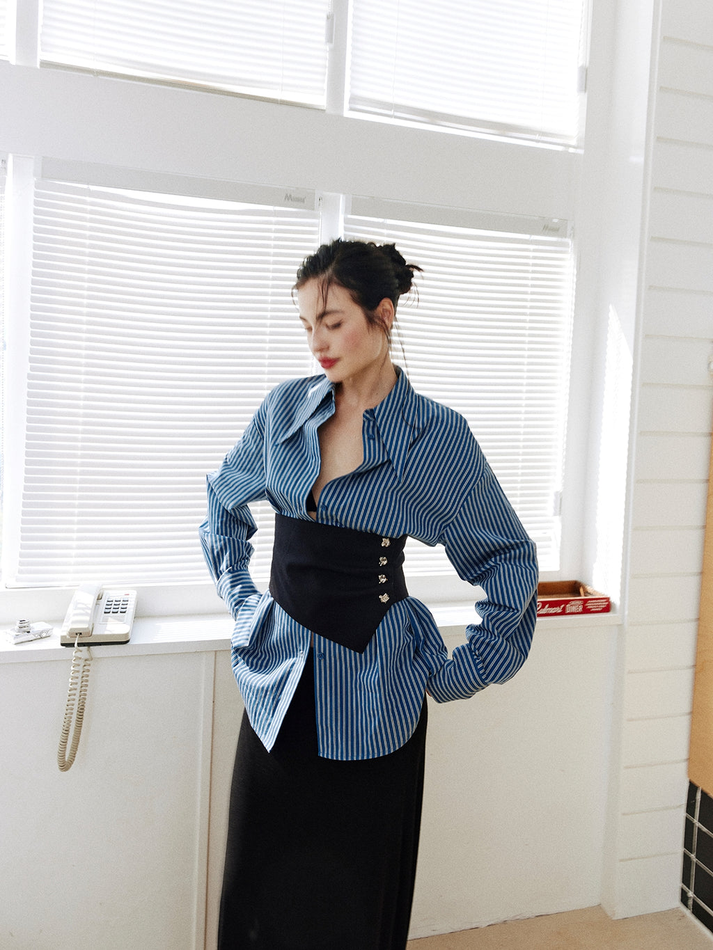 Stripe Waist Corset Shirt_BDHL8000