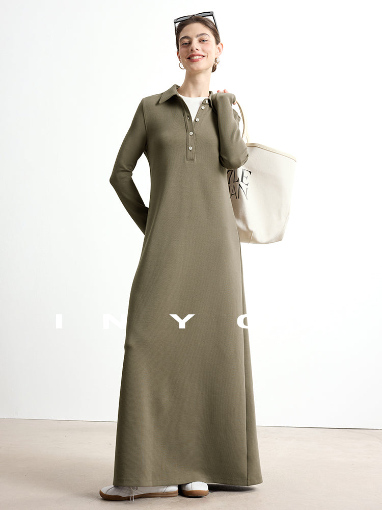 Polo Lapel Slim Long Dress_BDHL7753