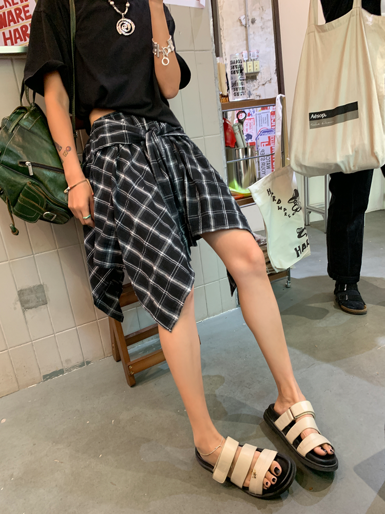 Plaid A-Line Irregular Skirt_BDHL6104