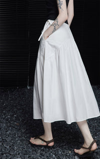 White A-Line Draped Skirt_BDHL6250