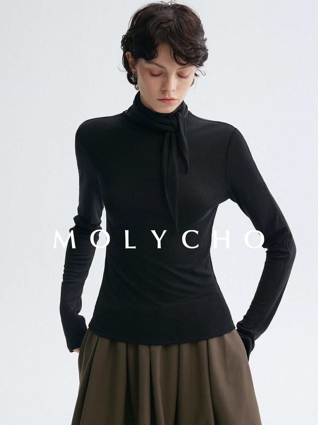 高領繫帶上衣_BDHL7951