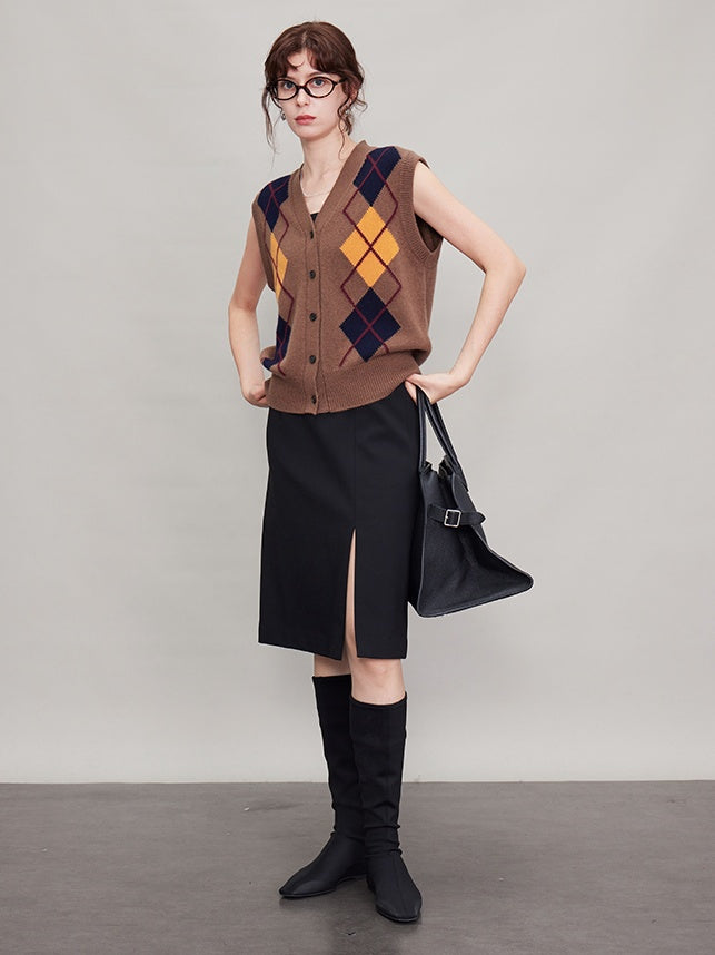 Argyle Knitted Vest Or Cardigan_BDHL6630