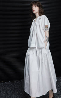 White A-Line Draped Skirt_BDHL6250