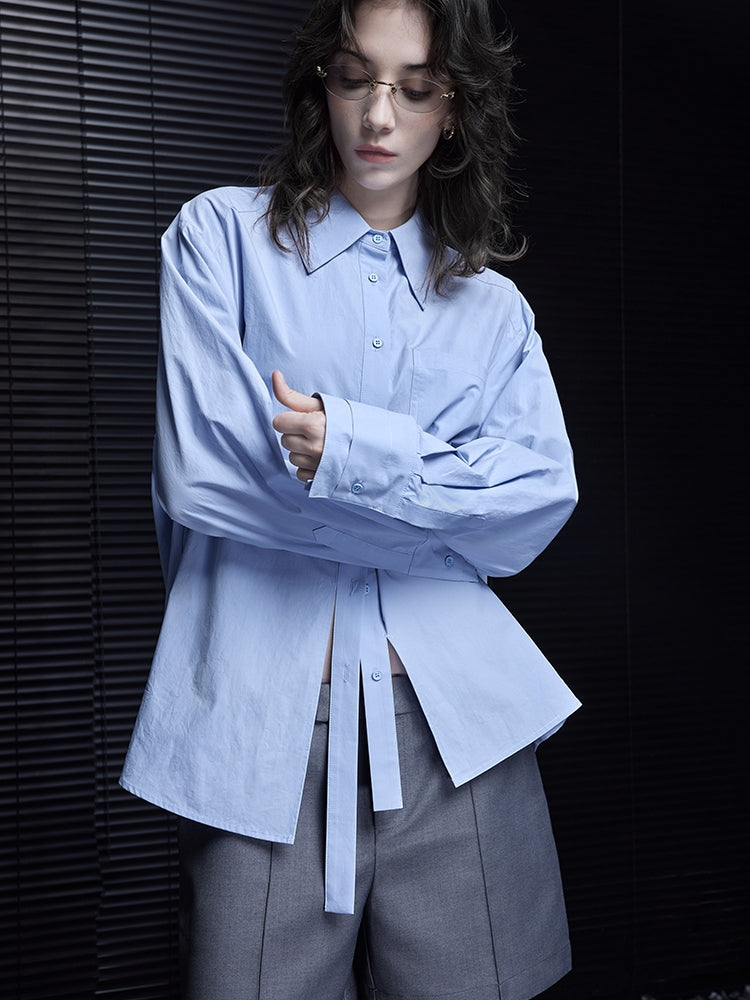 Blue Lapel Long-Sleeved Shirt_BDHL7030