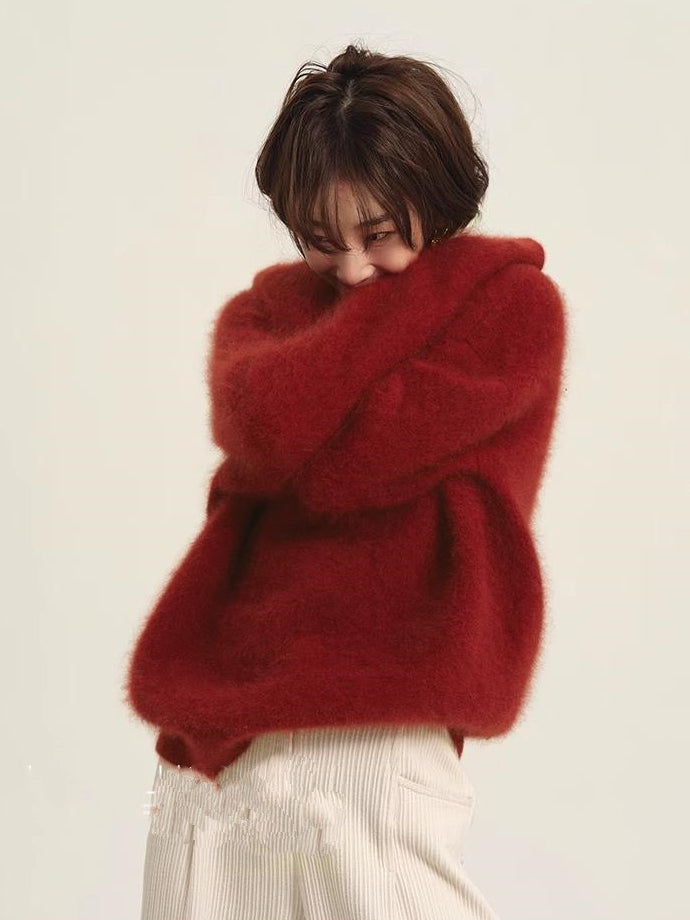 Fluffy Round Neck Sweater_BDHL6831