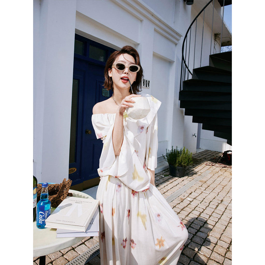 Floral Print Off-Shoulder Top or Wide-leg Pants_BDHL8234
