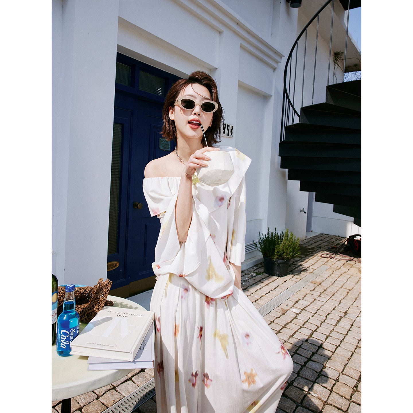 Floral Print Off-Shoulder Top or Wide-leg Pants_BDHL8234