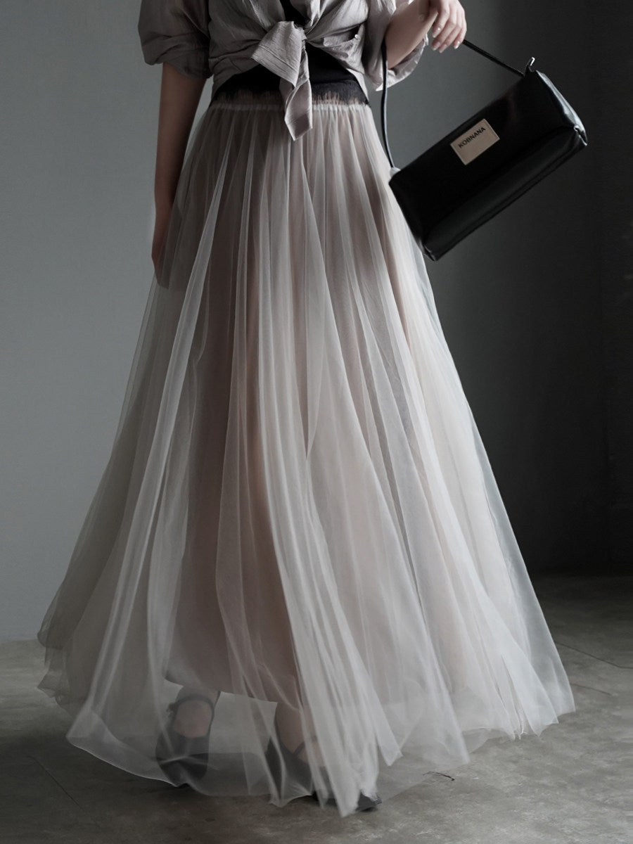 Tulle Flared Maxi Skirt_BDHL8351