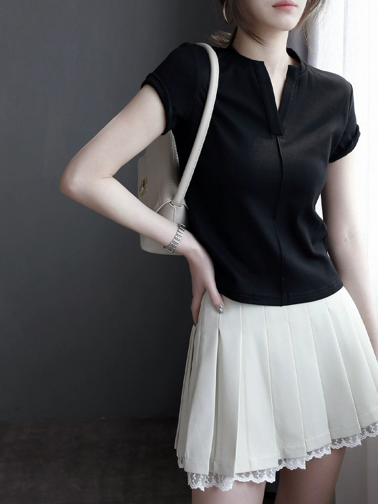 V-Neck Short Sleeve Cotton T-Shirt_BDHL7287