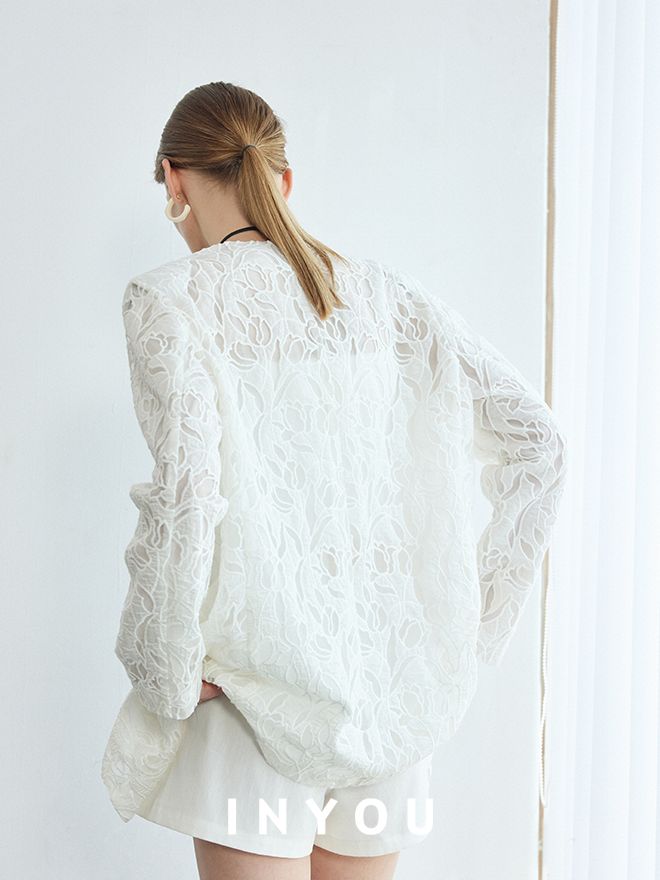 Lace Sheer Lapel Jacket_BDHL6147