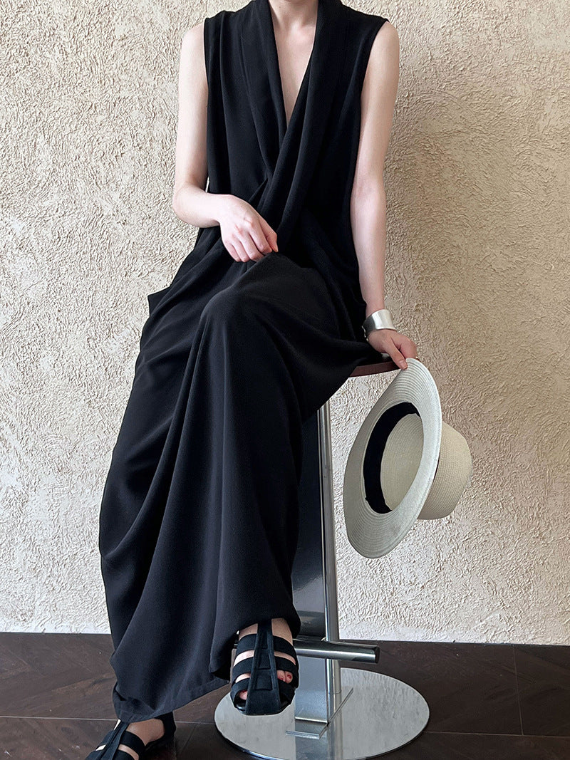 V-Neck Draped Cross Dress_BDHL7558