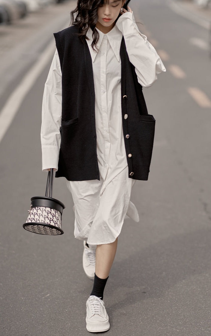 Mid Length Long Sleeved Shirt Dress_BDHL6156