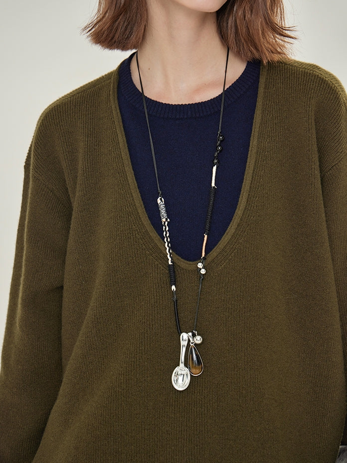 Two-Piece Style U-Neck Knit Tops_BDHL7746
