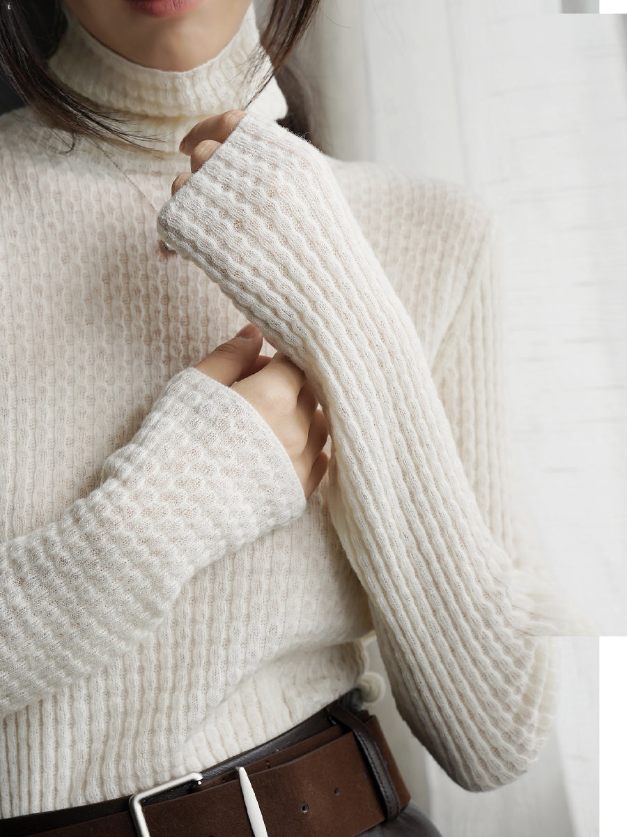 Turtleneck Or High-Neck Waffle Knit Tops_BDHL7930