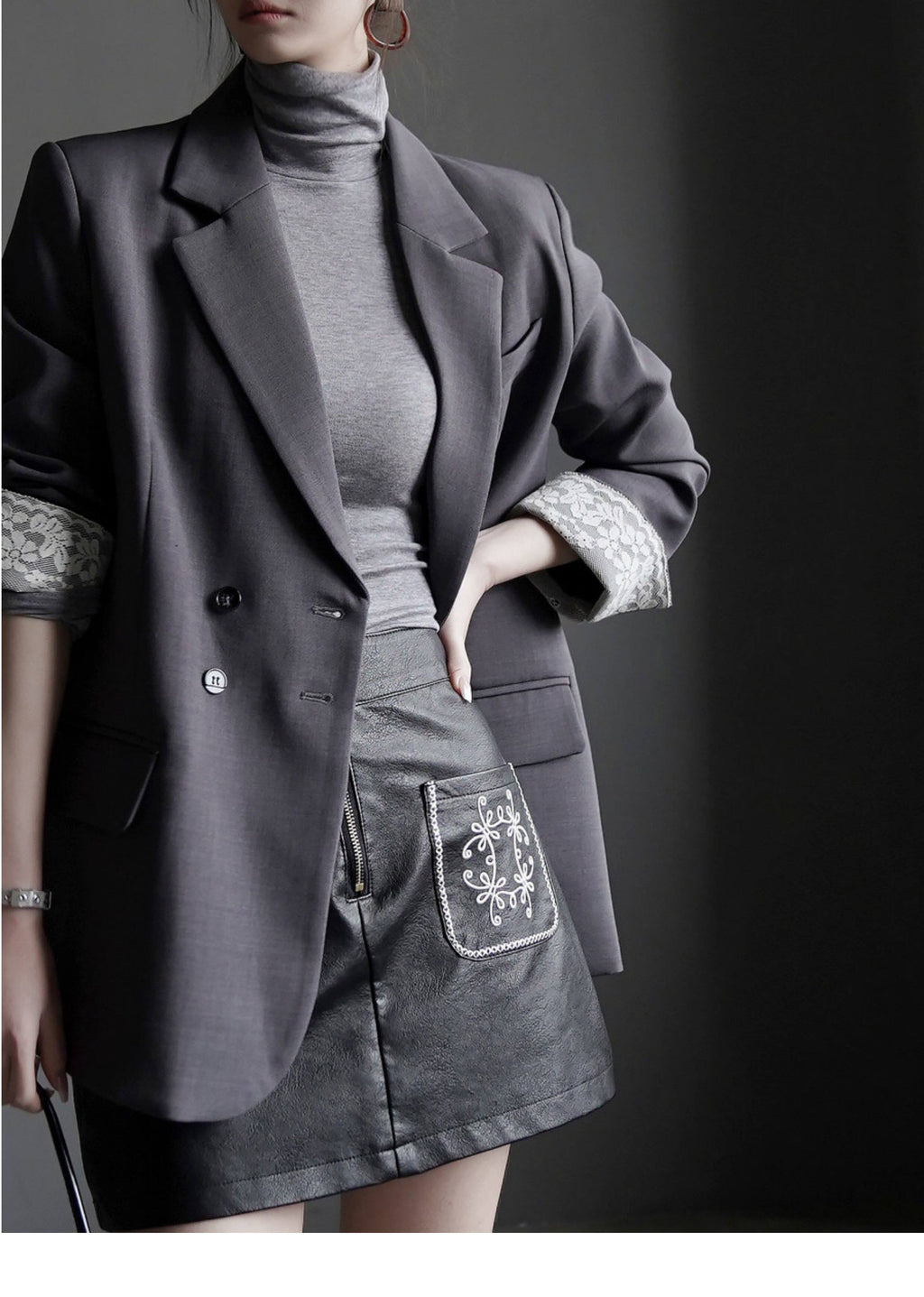 Lace Patchwork Tailored Blazer_BDHL8256