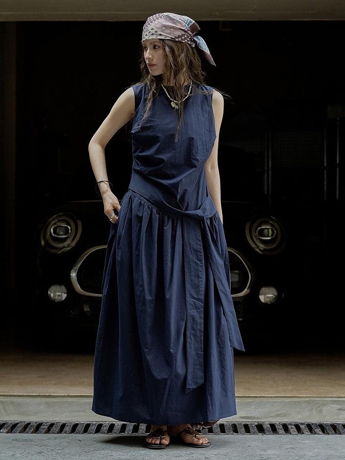 Pleated Strap Sleeveless Dress_BDHL7532