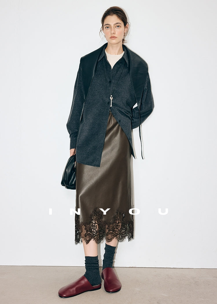 蕾絲皮革直筒裙_BDHL7901