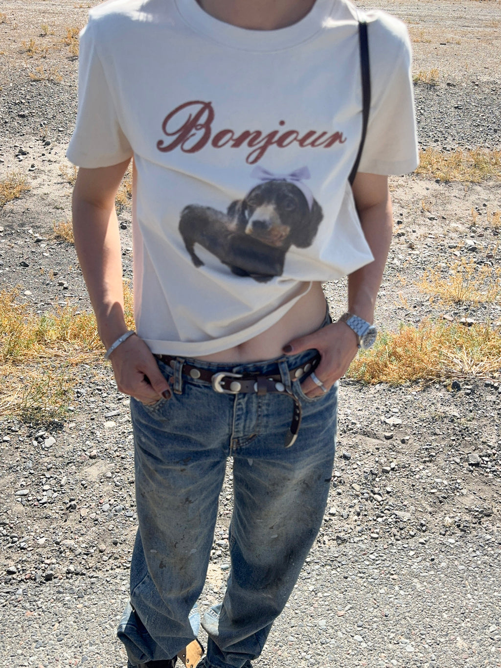 Dachshund Print Relaxed Short Sleeve Tee_BDHL8437