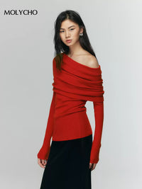 One-Shoulder Slim-Fit Knit Tops_BDHL6712