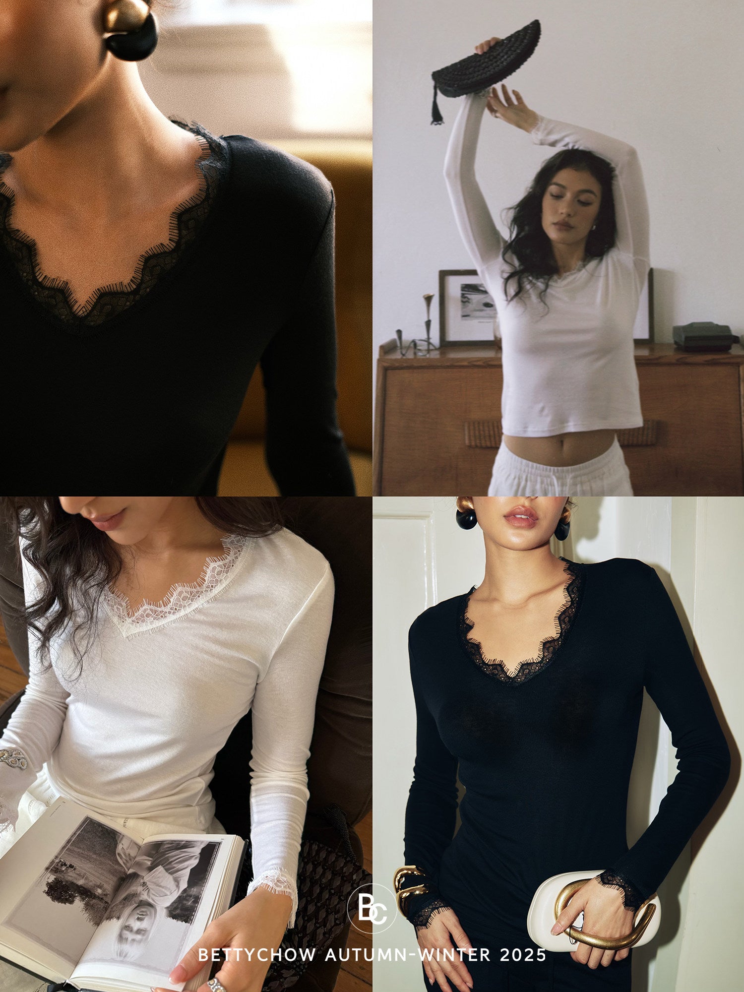 蕾絲V領長袖上衣_BDHL8058