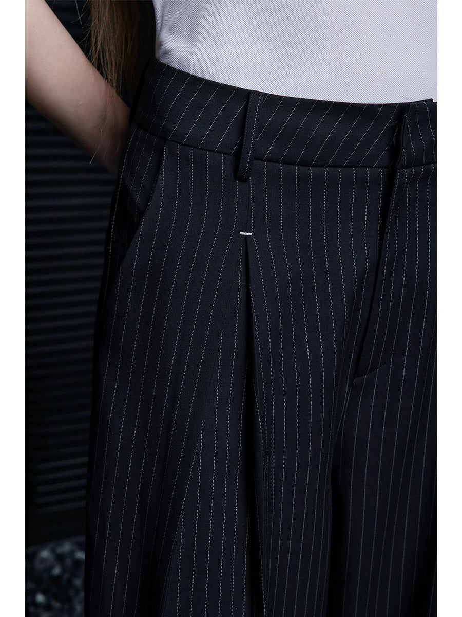 Black striped wide leg pants_BDHL7640