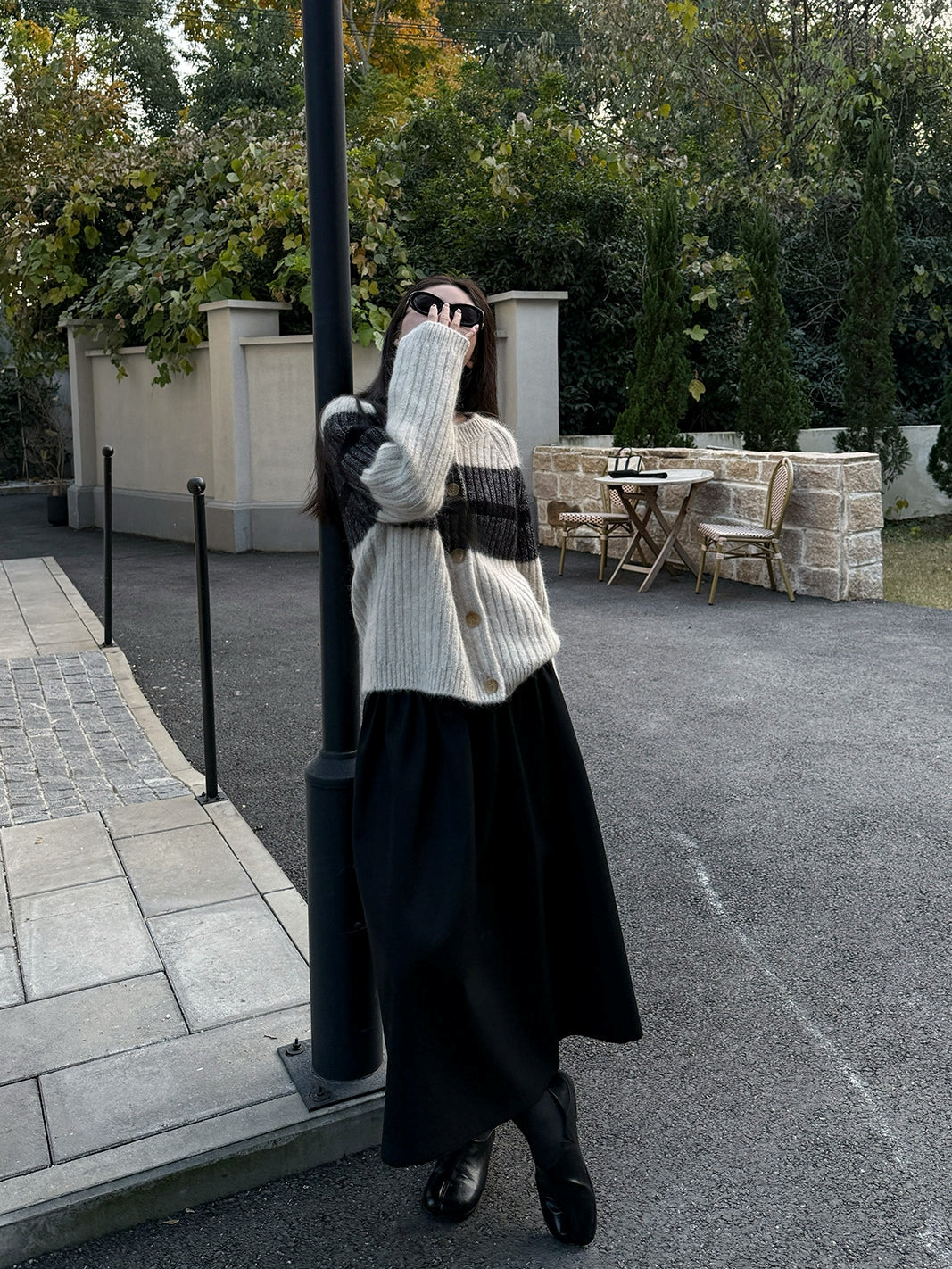 黑色褶皺長裙_BDHL8086