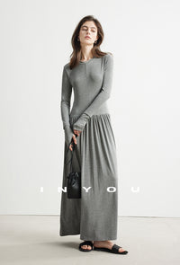 Curved Waist Pleated Draped Dress_BDHL6981