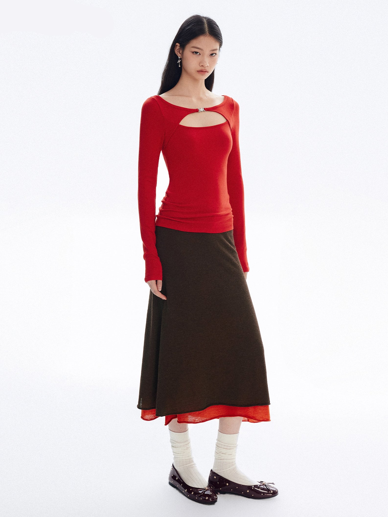 Strap Neck Hollow Slim Tops_BDHL8147