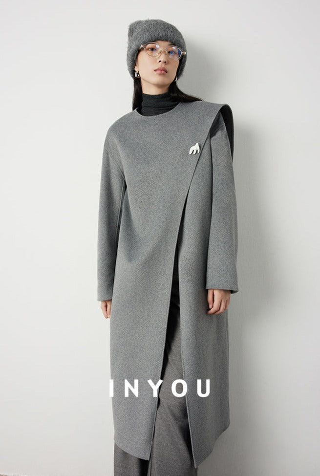 Scarf collar long coats_BDHL5292 