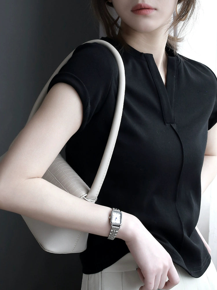 V-Neck Short Sleeve Cotton T-Shirt_BDHL7287