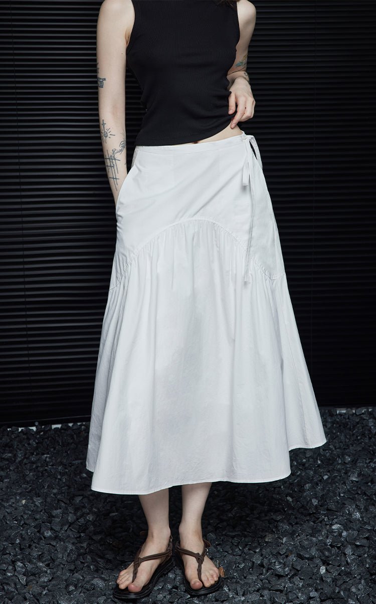 White A-Line Draped Skirt_BDHL6250