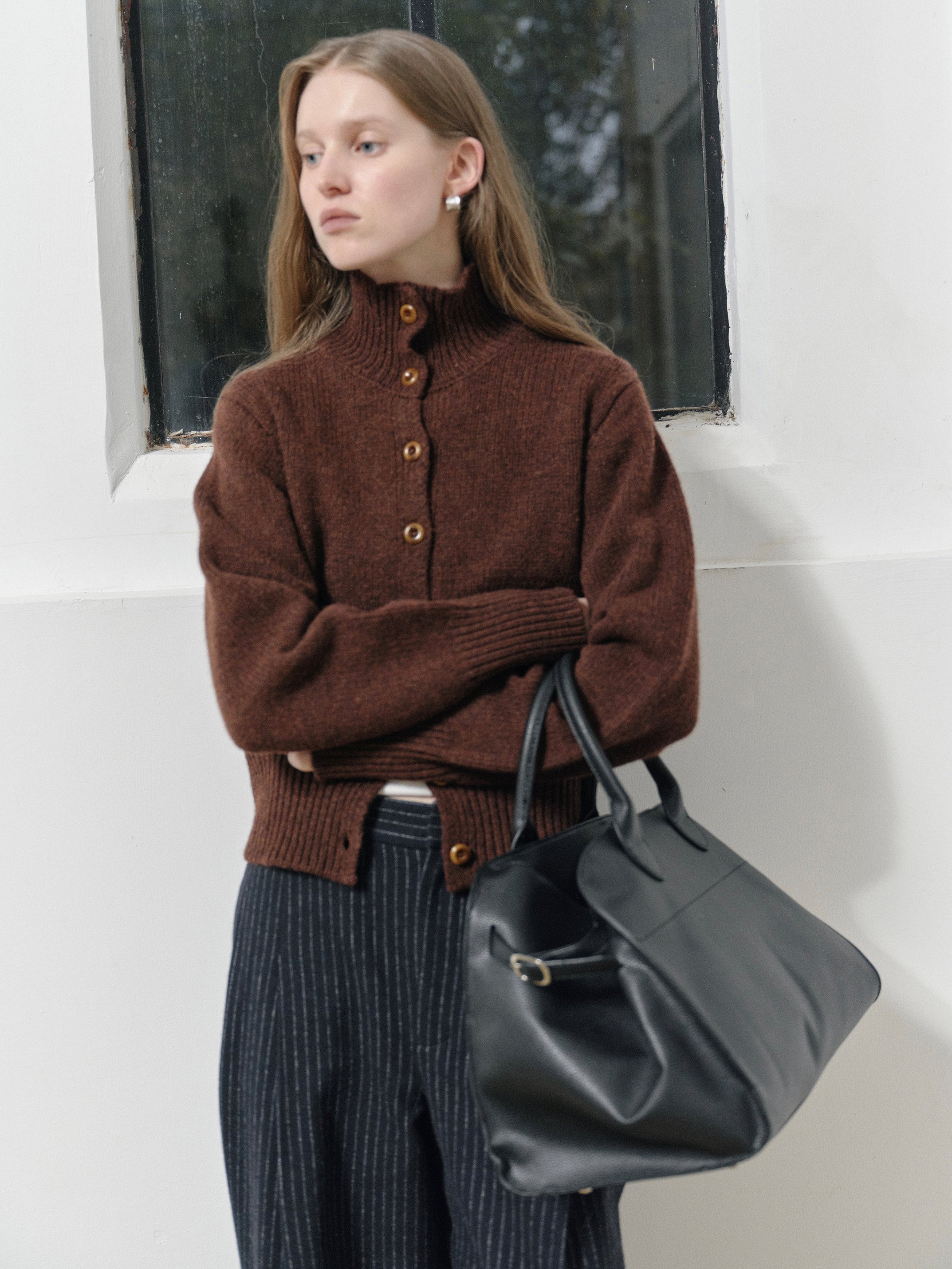 High-Neck Knitted Cardigan_BDHL8110