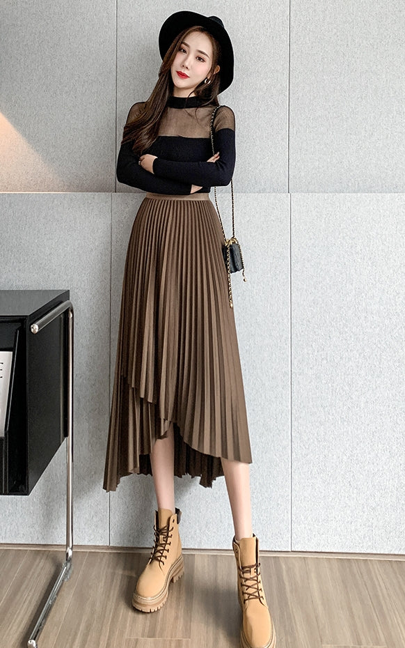 Irregular A-Line Pleated Skirt_BDHL7219