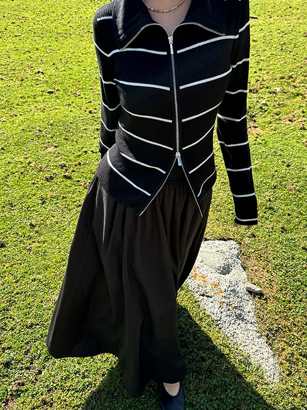 Striped Zip-Up Knit Cardigan_BDHL7660