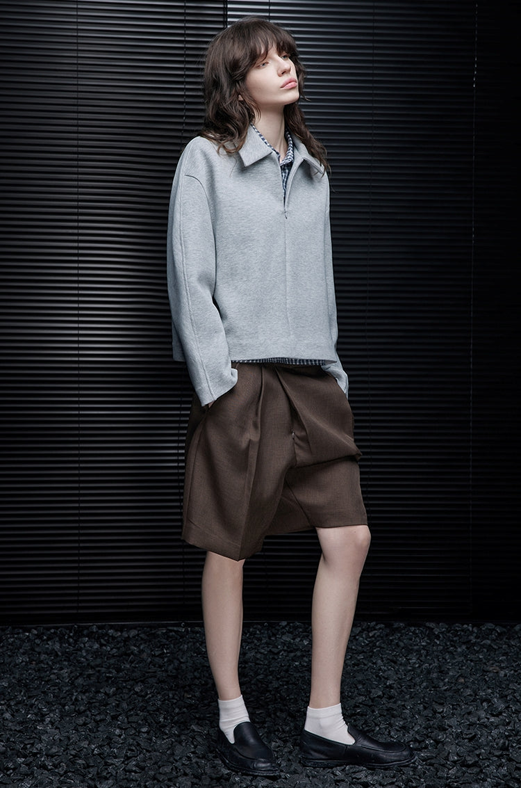 Gray Loose-Fit Short Sweatshirt_BDHL7793