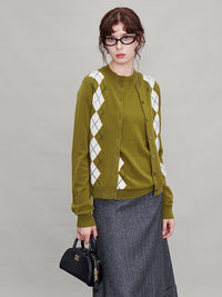 Green Argyle Short-Sleeved Tops Or Cardigan_BDHL6631