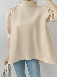 Lantern Sleeve Bow Tie Tops_BDHL7218