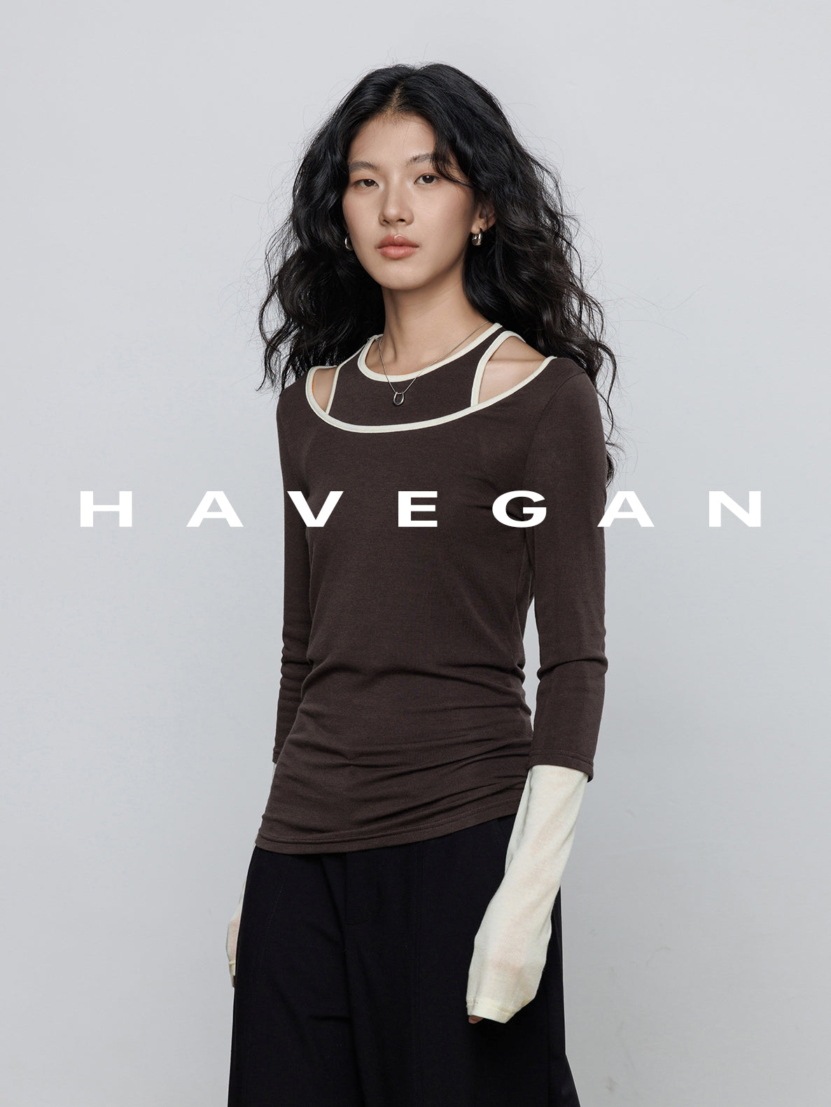 Contrast Color Vest &amp; Long-Sleeved Tops Set_BDHL7779